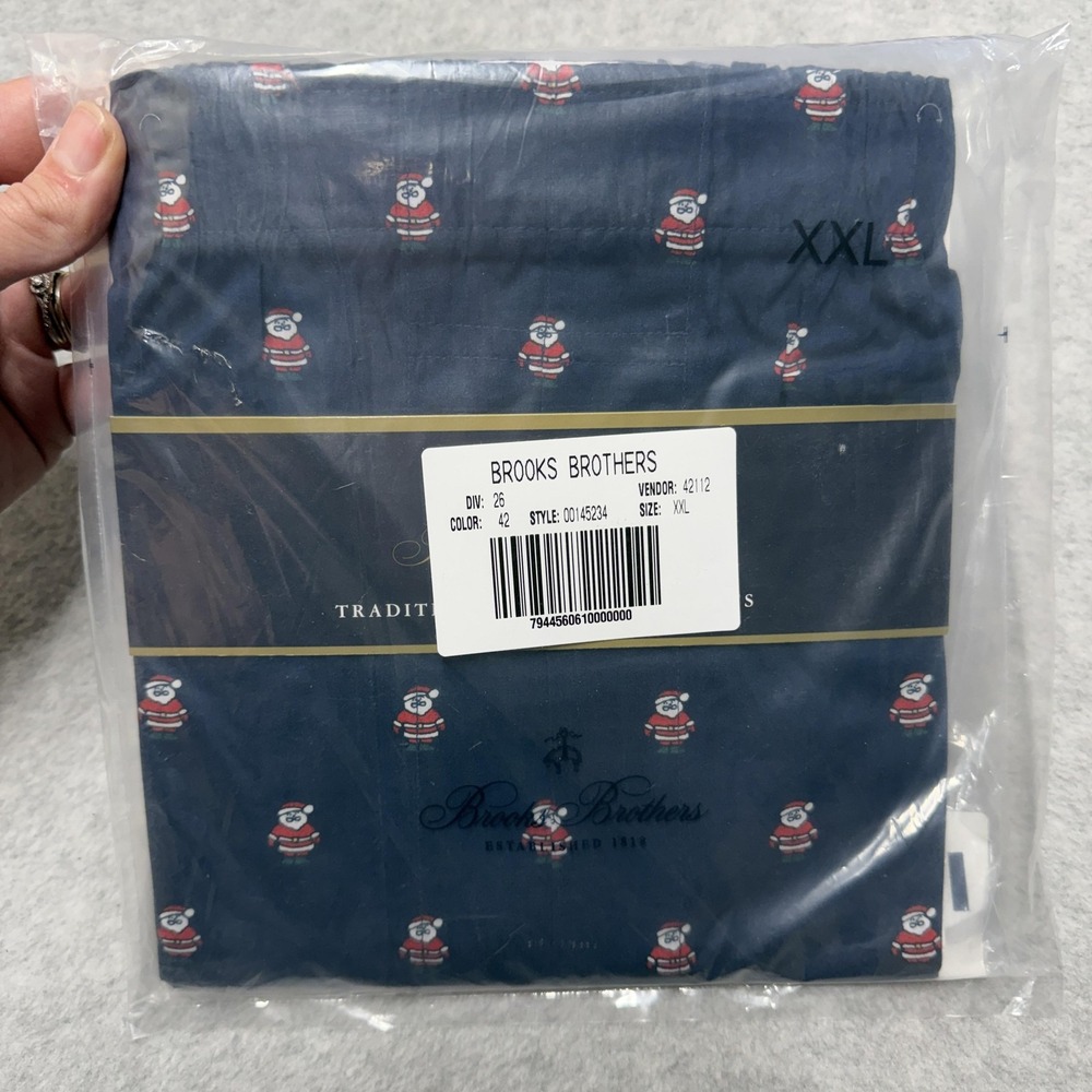 Brooks Brothers Boxer Shorts Mens 2XL XXL Blue Santa Christmas Cotton Underwear